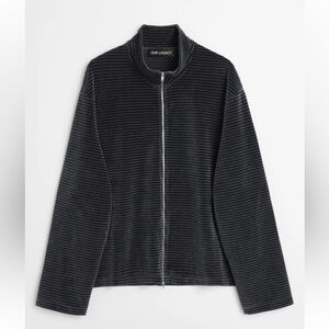 Our Legacy Navy Phantom Stripe Velour Shrunken Fullzip Polo